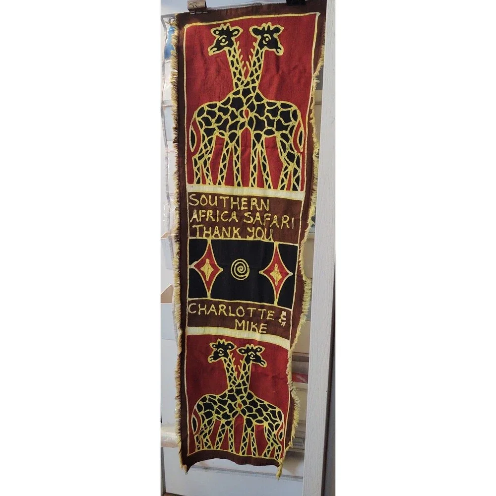 Hand Painted African Art Giraffe Batik Wall Hanging Runner Safari Souvenir